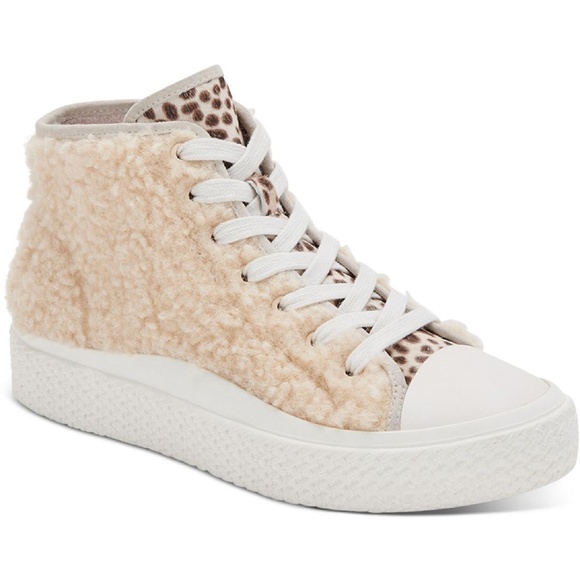 NEW Dolce Vita Veola Plush Cream Leather Fur Cozy Lace Up Sneakers High Top Lace - Picture 1 of 9